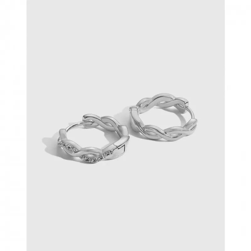 S925 sterling silver earrings with diamonds in hexagon and octagon shapes, electroplated white gold finish