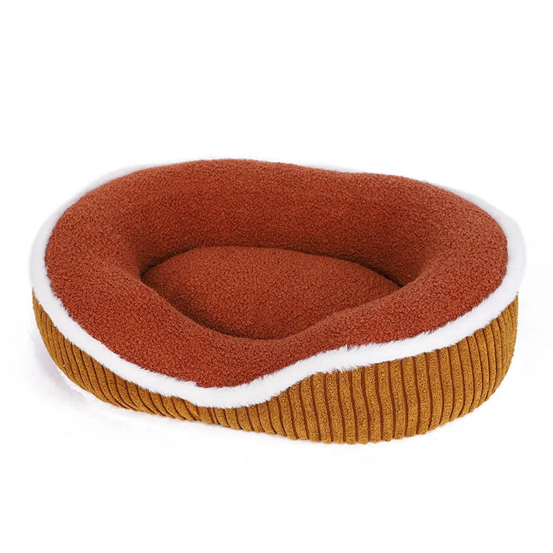 Thick plush detachable pet bed cushion in wathet colour on floor