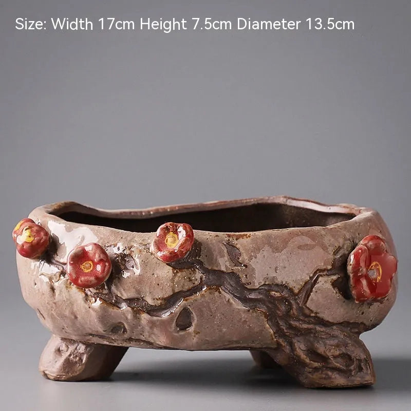 Hand-painted ceramic combination pot for meat plants and flowers with pastoral design