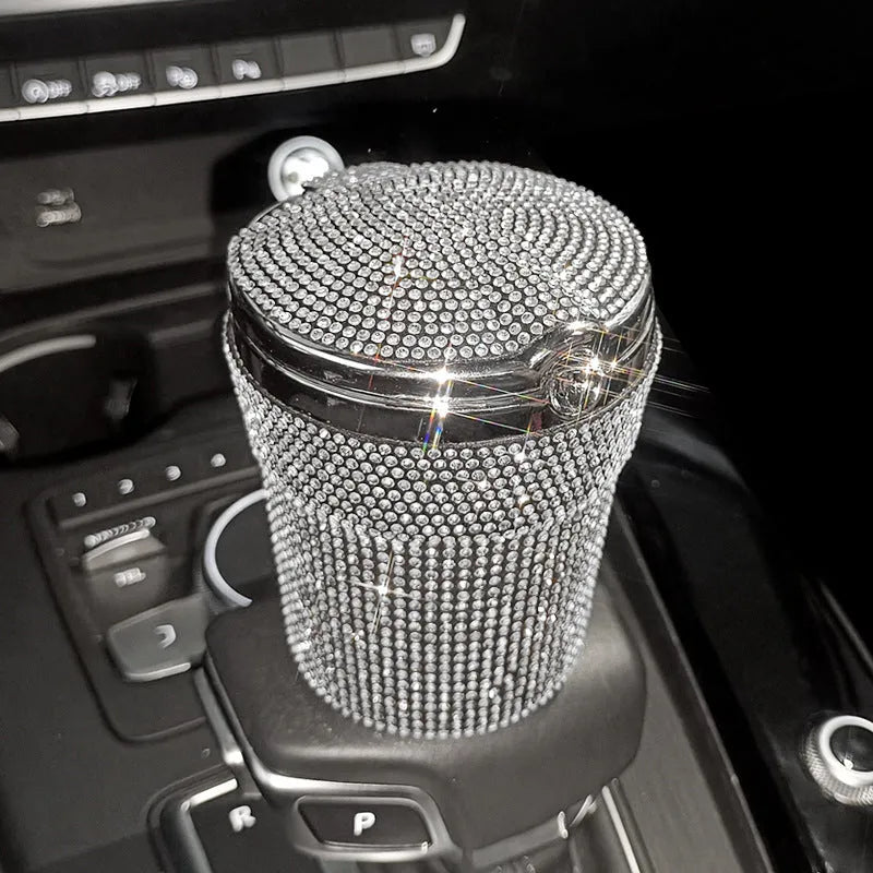 Creative covered diamond inlaid car ashtray with rhinestone finish, 7.5cm size, multi-colour option