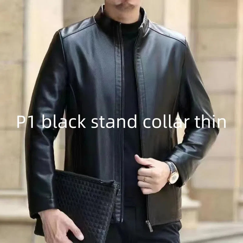 Men's genuine horse leather jacket, 100cm lengthened, stand or turn-down collar, black or brown, fleece-lined option