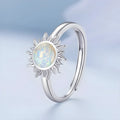 Adjustable 925 sterling silver ring with inlaid gemstone, silver colour, for women