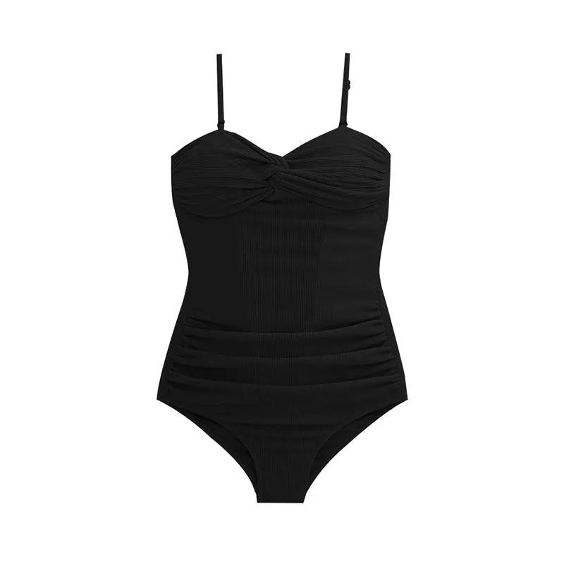 Women's solid colour jumpsuit swimsuit with suspender straps in black, white, or pink
