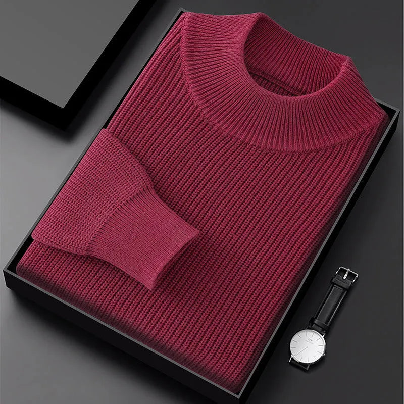 Men's thickened cotton half turtleneck pullover with diamond pattern, long sleeves and loose fit, sizes S to XXXXL
