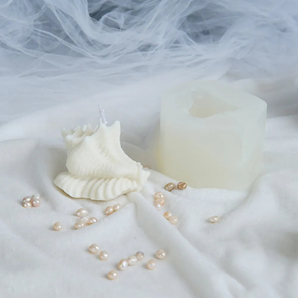 White irregular silicone mould for simulated conch shaped resin or candle crafts, size 10.5 x 10.5 x 6.6 cm