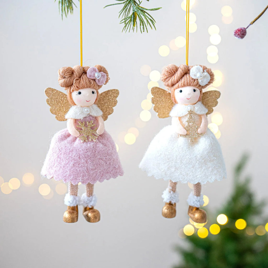 Christmas angel wings plush pendant in pink or white cloth with modern design