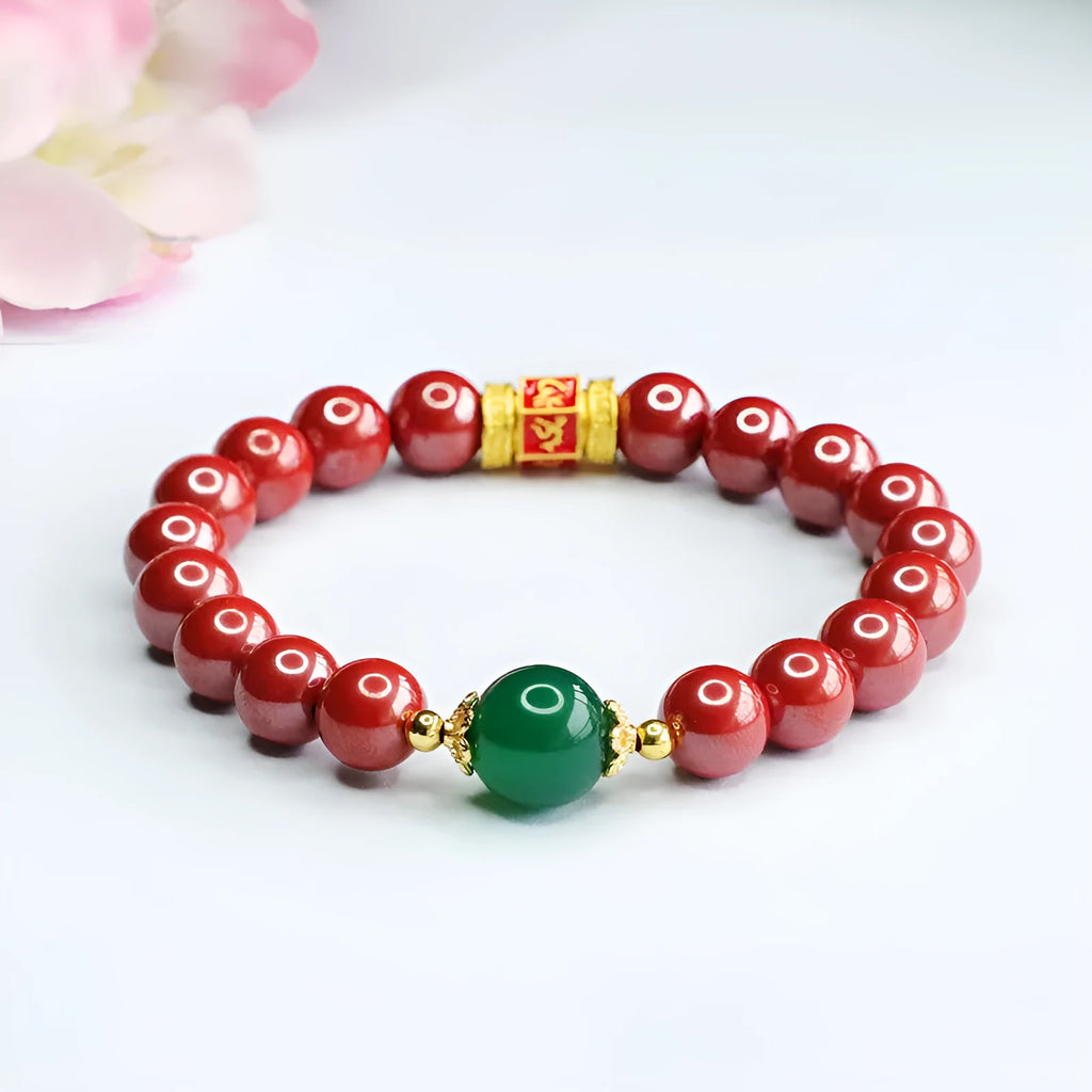 Cinnabar Emperor Sandstone Six Words Motto bracelet with electroplating finish and 8mm diameter