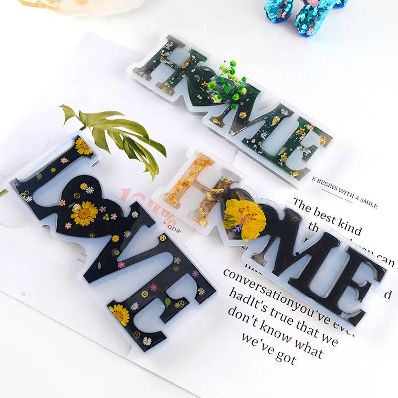 Silicone epoxy mould for letter jewellery making with English text designs including love, home, and family words