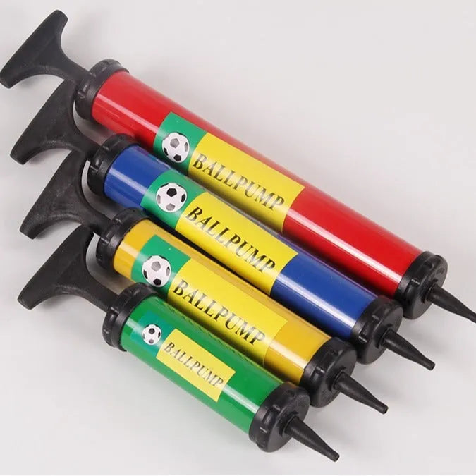 Manual plastic hand pump for inflating basketballs, footballs, volleyballs and balloons in mixed colour.