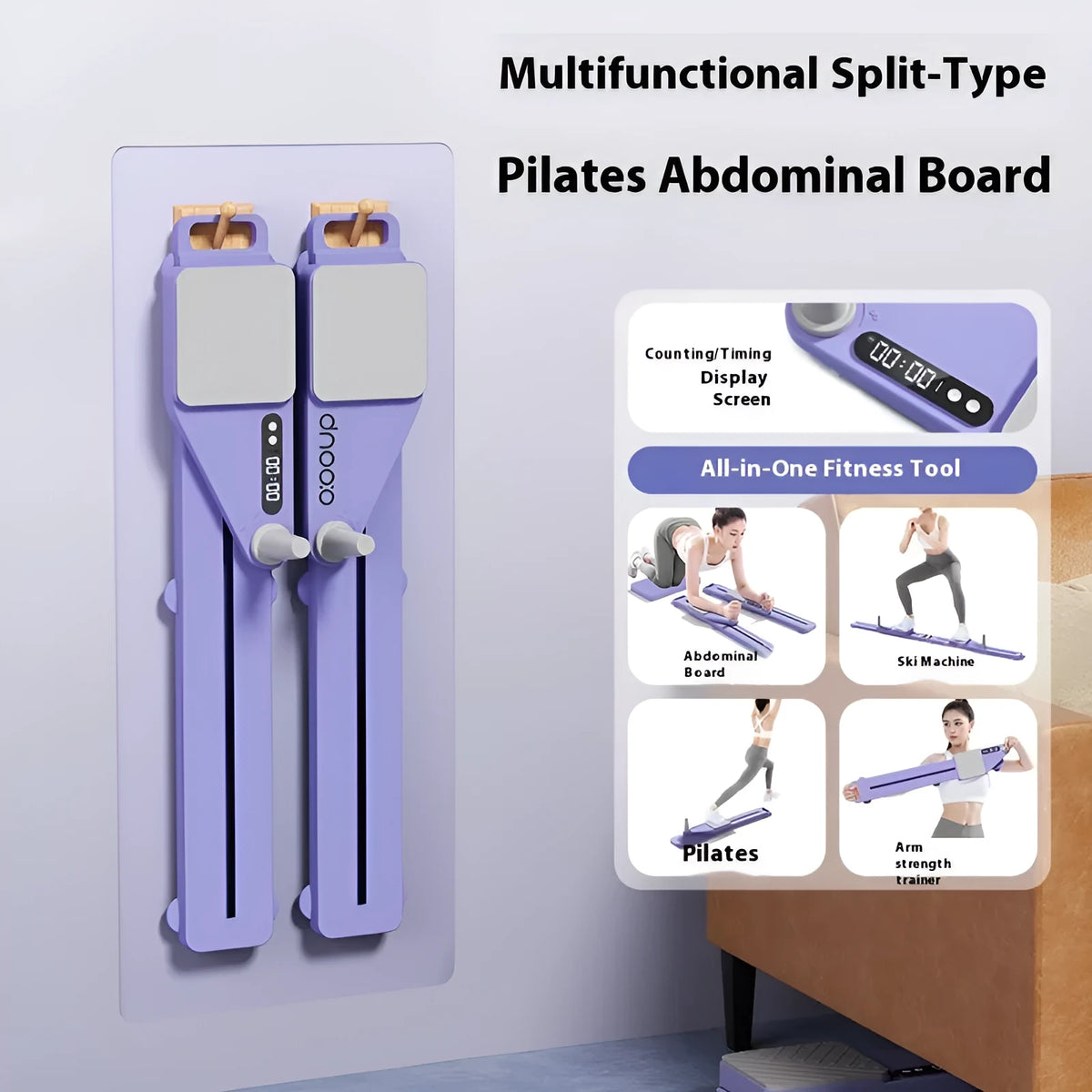 Multifunctional split skiing machine trainer, 85cm PP supine board in Twilight Purple or Peach Sky Pink