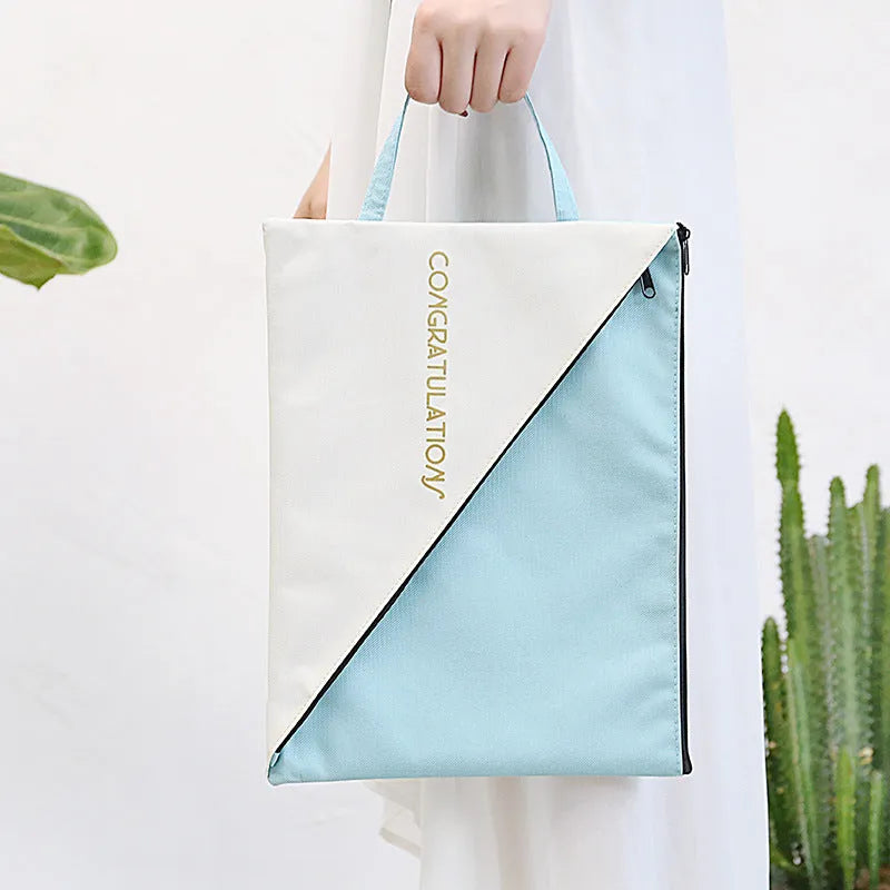 Double-layer canvas zipper storage bag for test papers in Oxford cloth with blue colour option