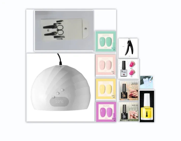 White 36W UV LED nail lamp with 12 beads and USB power socket on a clear background