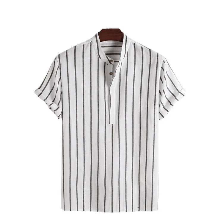 Cotton striped short sleeve men's shirt in regular fit pullover style, available in white