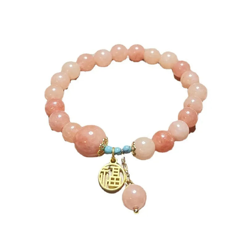 Women's pink alloy natural stone bracelet with simple design