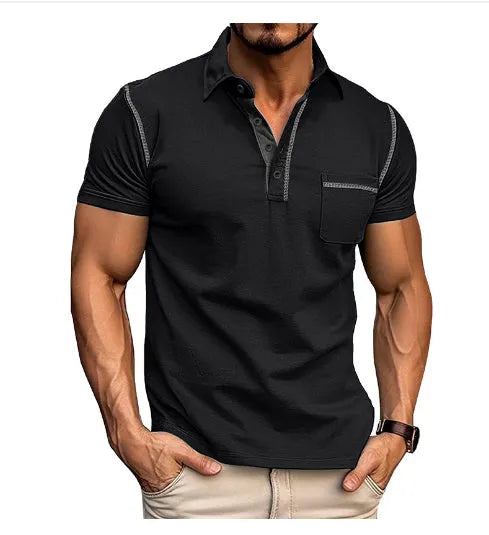Men's short-sleeved polo shirt in solid colour, quick-dry polyester, slim fit