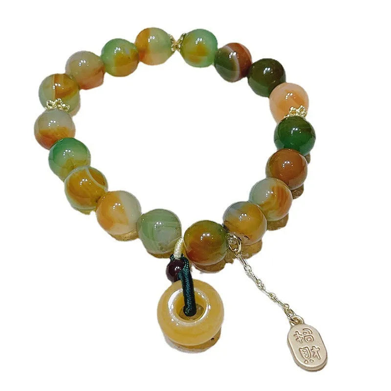 Yellow peacock agate and old mine topaz women's bracelet with peace buckle fastening