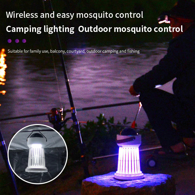 Dual-Function Mosquito Zapper and Star Projector Lamp with Rechargeable Battery and Folding Handle