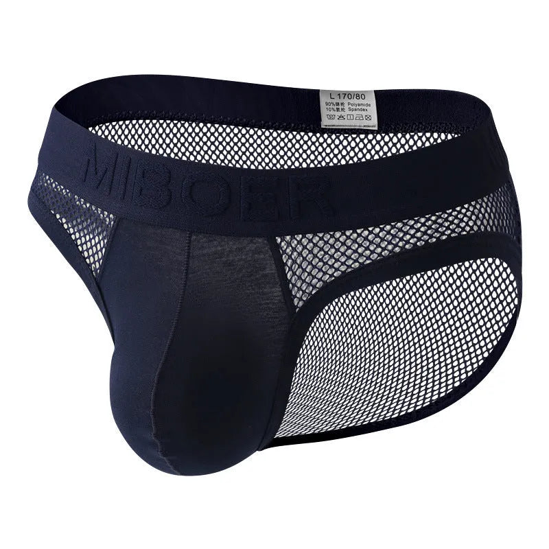 Man's high elastic mesh briefs in a low waist design, shown in a solid colour on a white background.