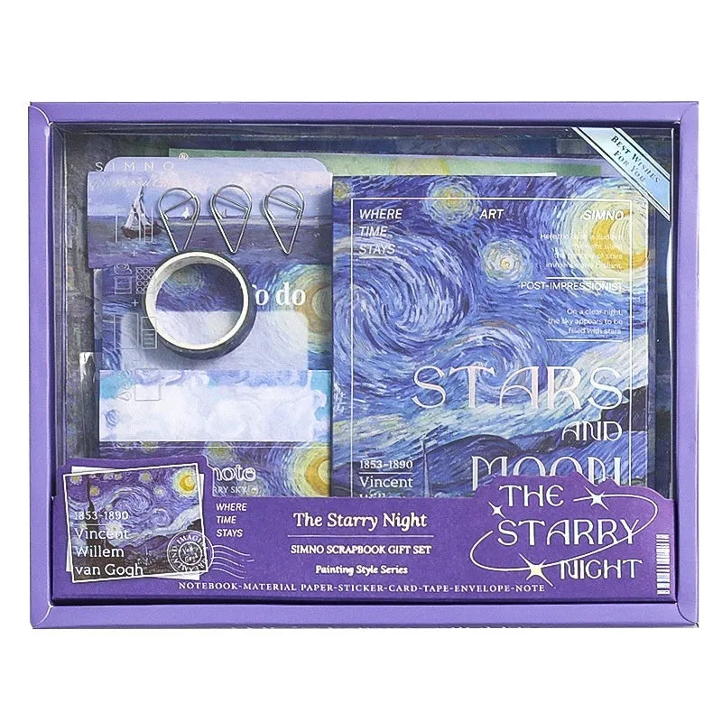 A6 creative journal gift box set with plaid notebook, decorative papers, cards, stickers, and artistic accessories