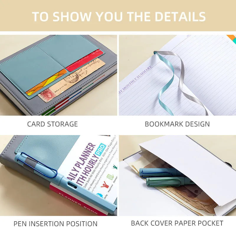 No date notebook with elastic strap closed, showing PU cover in a choice of colours including purple, green, and pink.