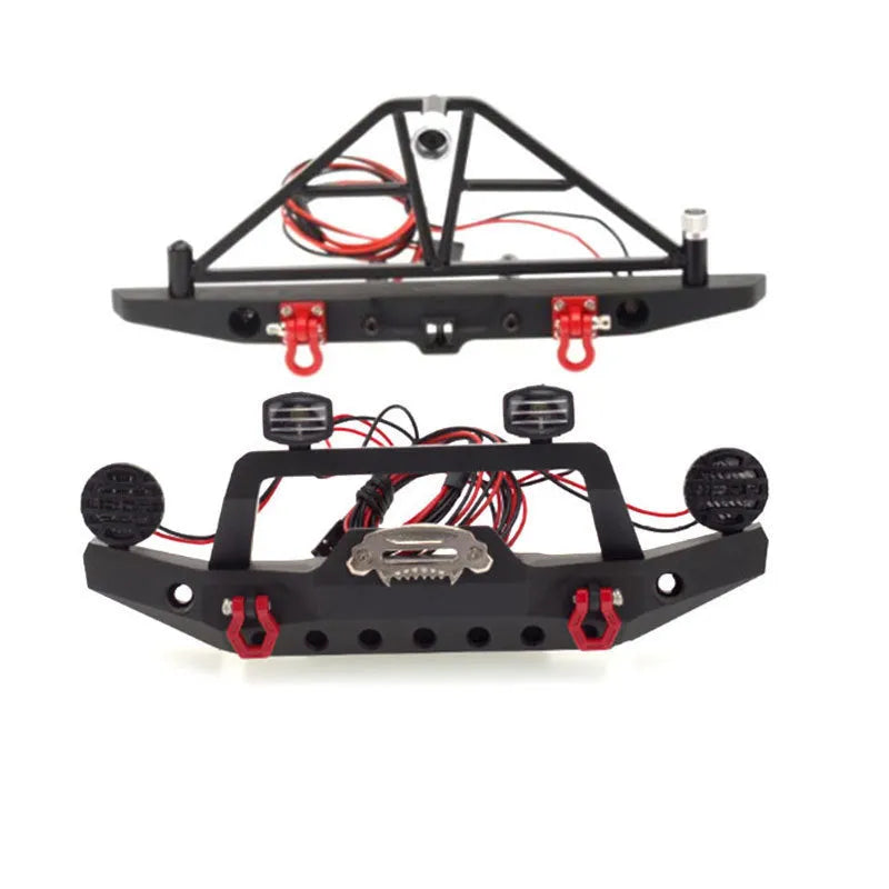 Black aluminium alloy front and rear bumper set for 1/10 RC climbing car SCX10 TRX4 Axial, 180mm and 195mm