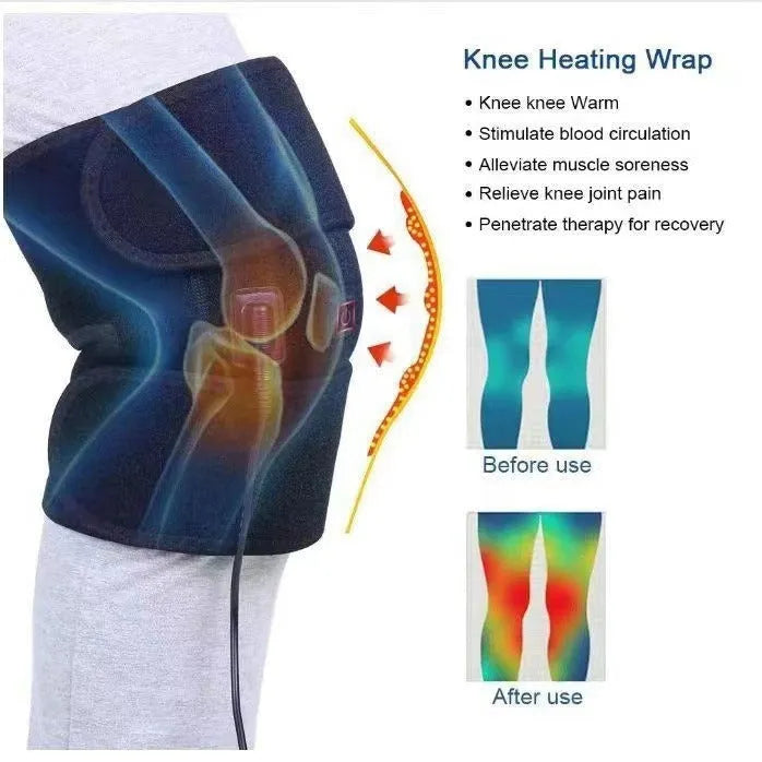 Black electric heating kneecap cover with hot compress and massage function, free size, OK cloth and SBR composite material