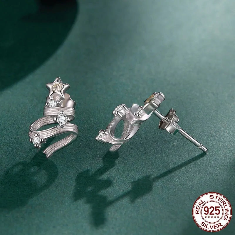S925 sterling silver Christmas tree stud earrings on white background BSE1255 colour