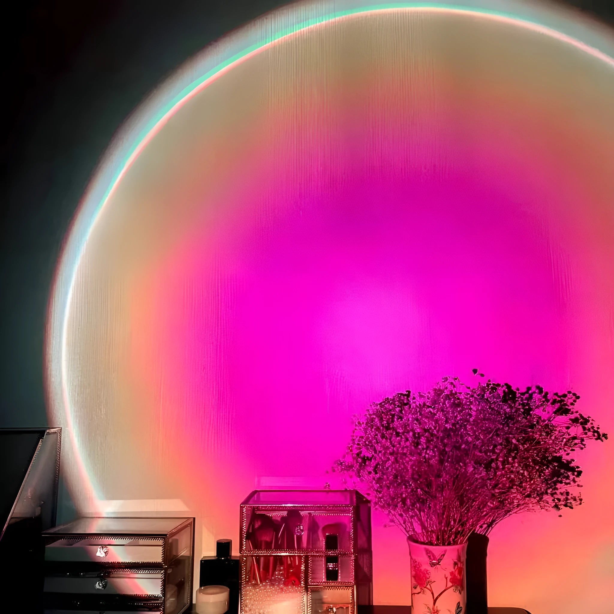 Sunset red rainbow projection lamp with USB power connection and push-button switch