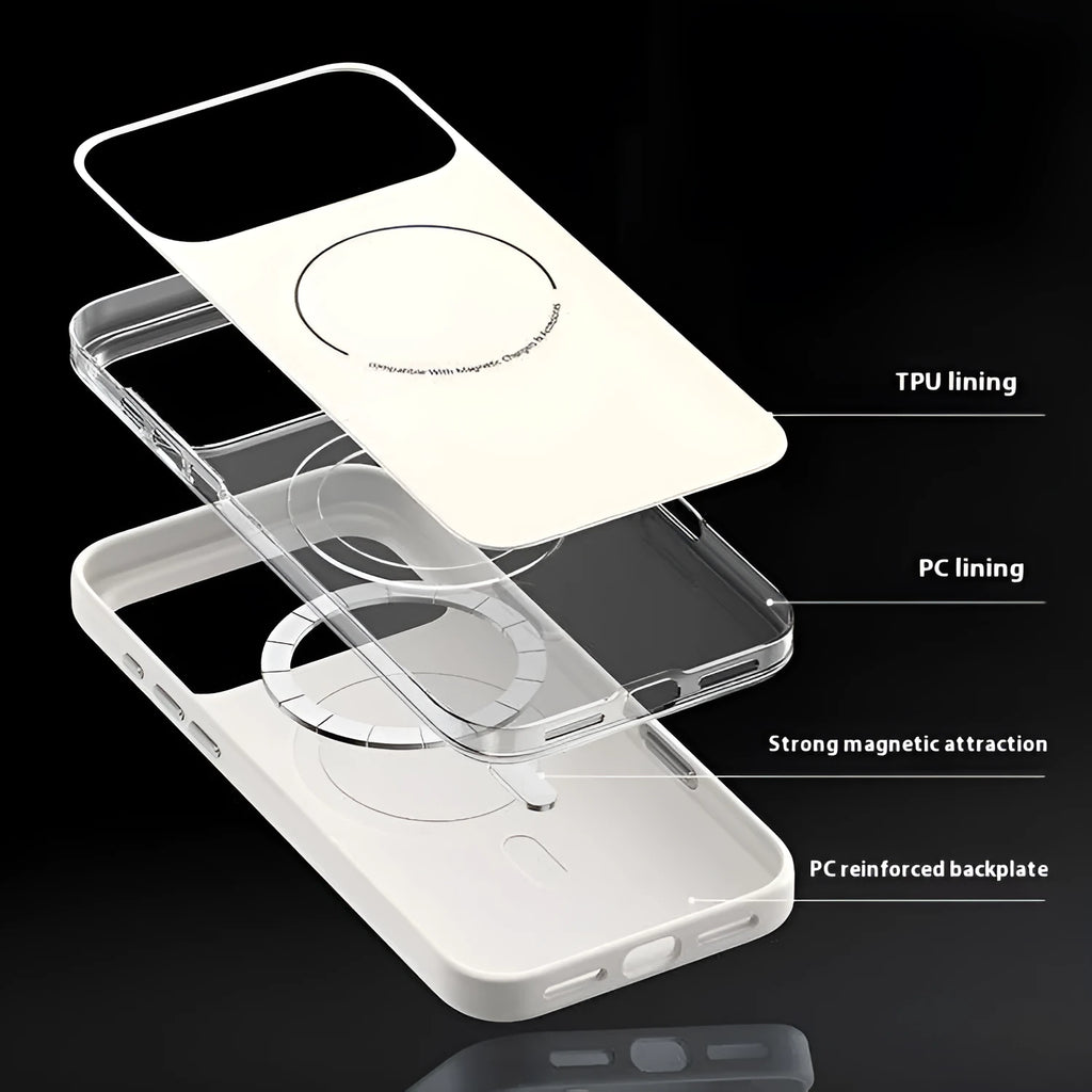 Frosted matte magnetic protective case for iPhone 17 models in black and peak rock colour.
