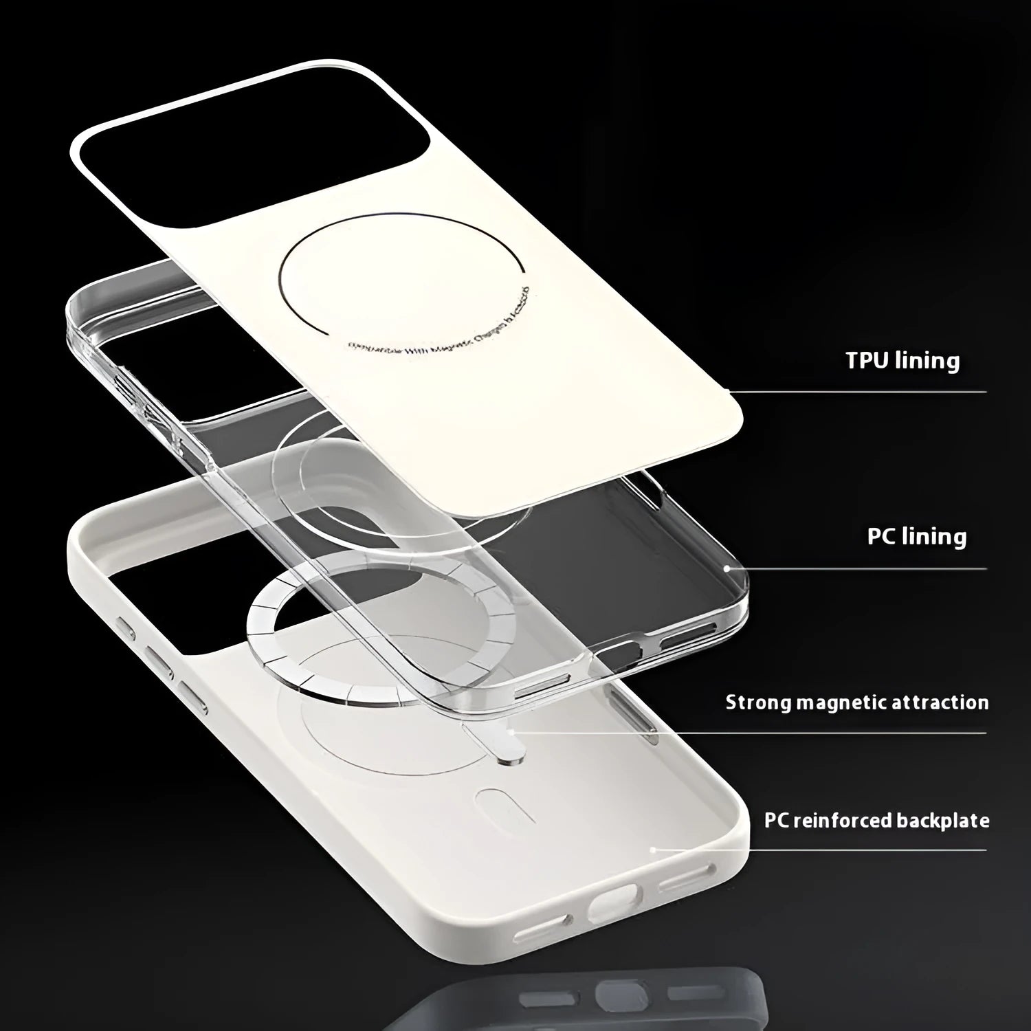 Frosted matte magnetic protective case for iPhone 17 models in black and peak rock colour.