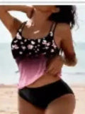 Retro high waist bikini swimsuit set with beach print pattern in multiple colour options