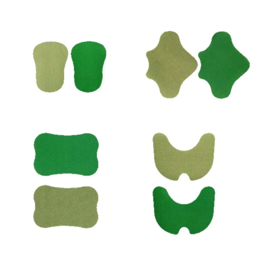 Bag of 12 Chinese mugwort herbal adhesive patches for knee, lumbar, cervical spine and foot application.
