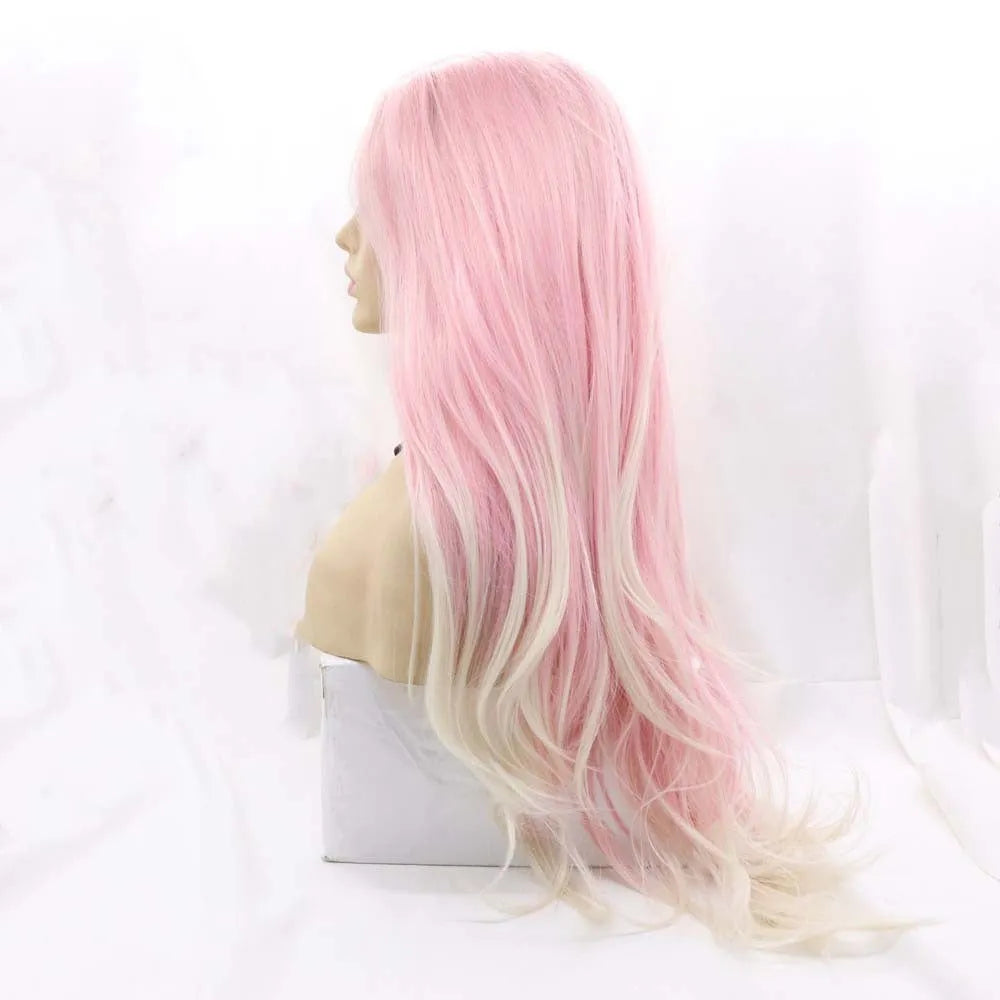 Pink gradient big wave fashion wig for ladies with high temperature wire construction