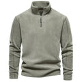 Men's stand-collar zippered sweatshirt with fleece lining in olive green, front view