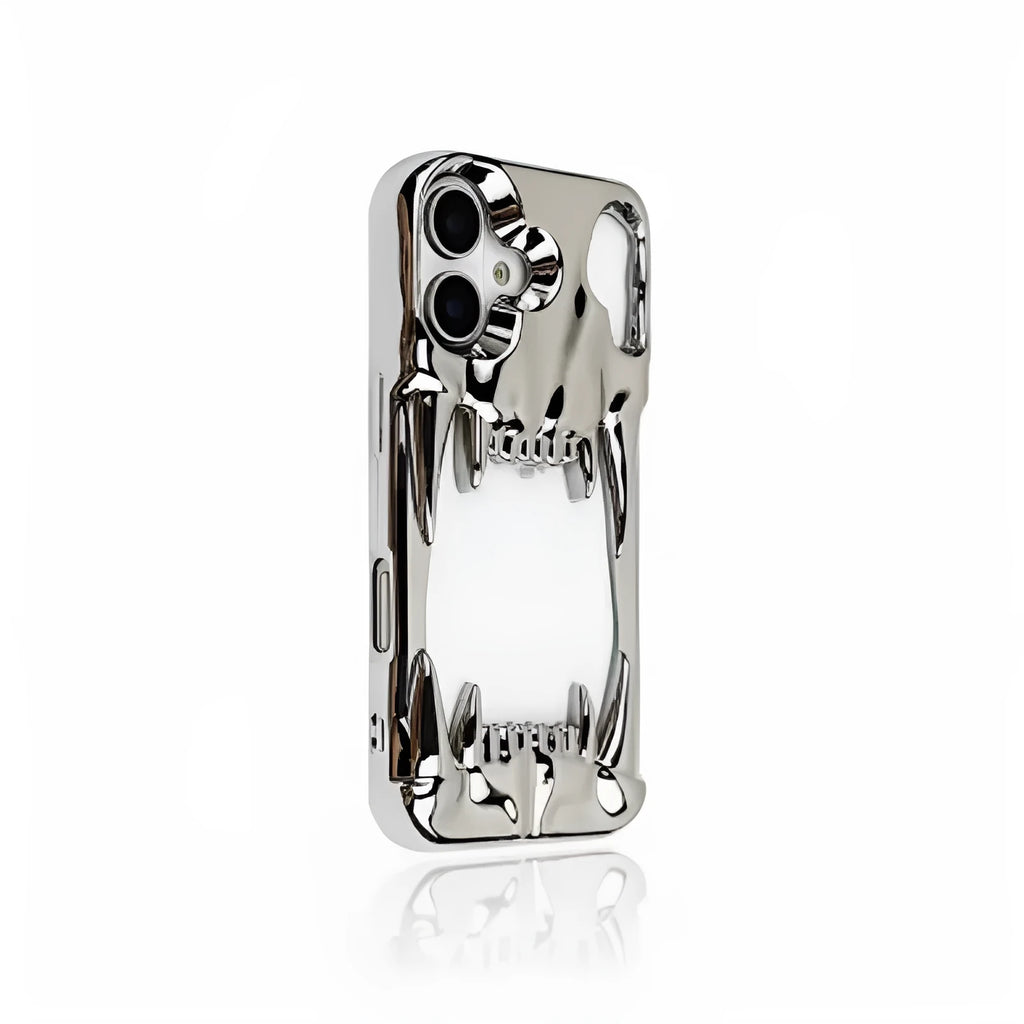 Electroplating bright silver hollow skull tiger tooth silicone mobile phone case for iPhone