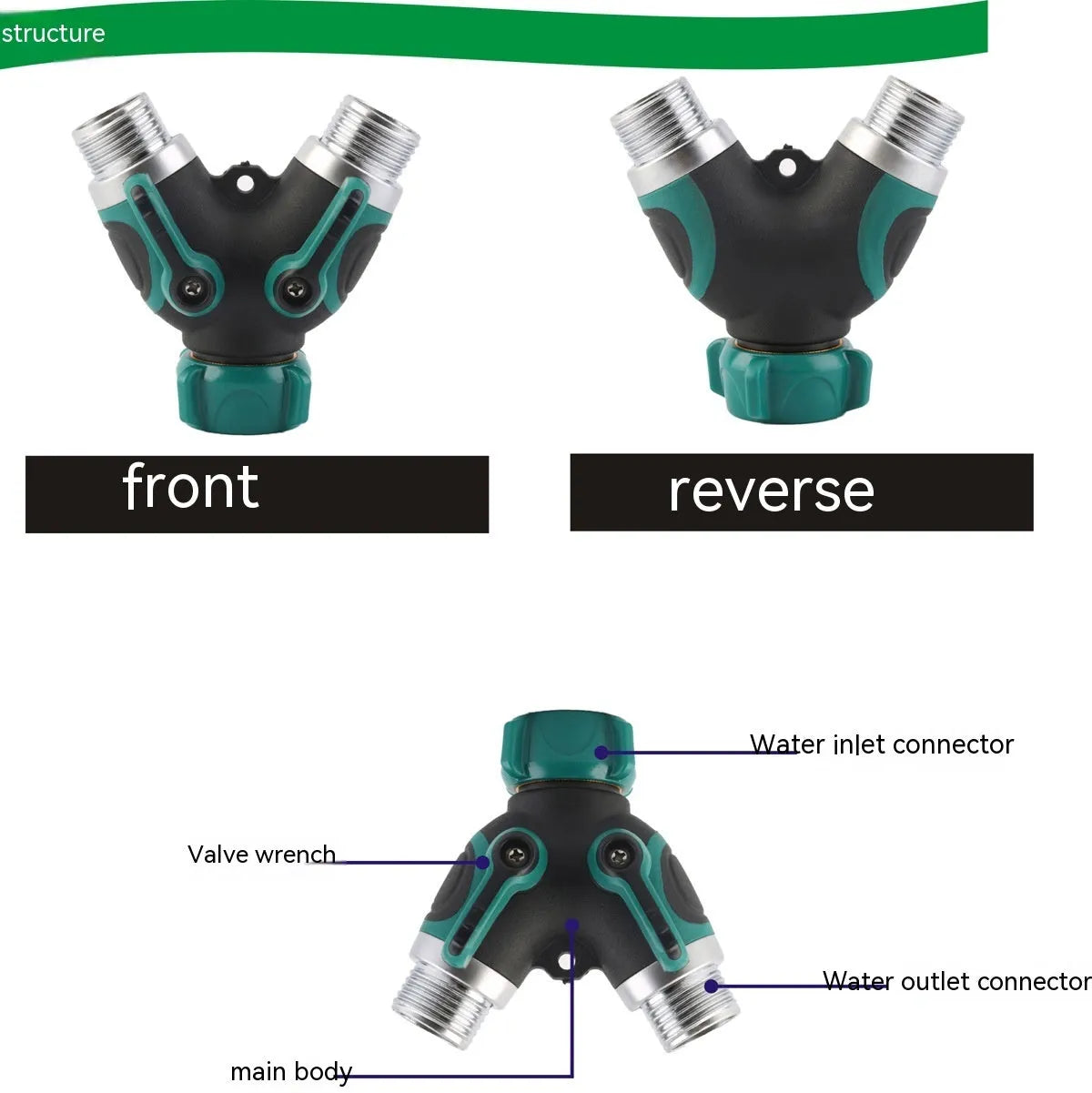 Zinc alloy garden hose ball valve diverter with 6-point double pass design for watering systems