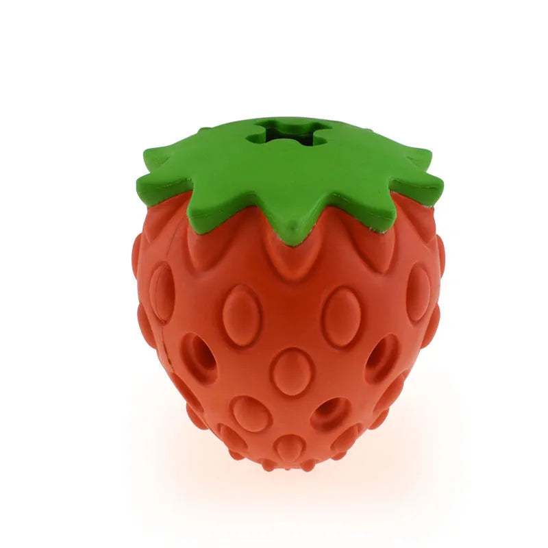 Red or green rubber strawberry leak food ball pet toy, chew resistant, 204.8g, for dogs and cats