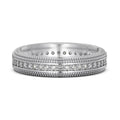 S925 sterling silver couple ring with geometric shape and platinum electroplated finish on neutral background