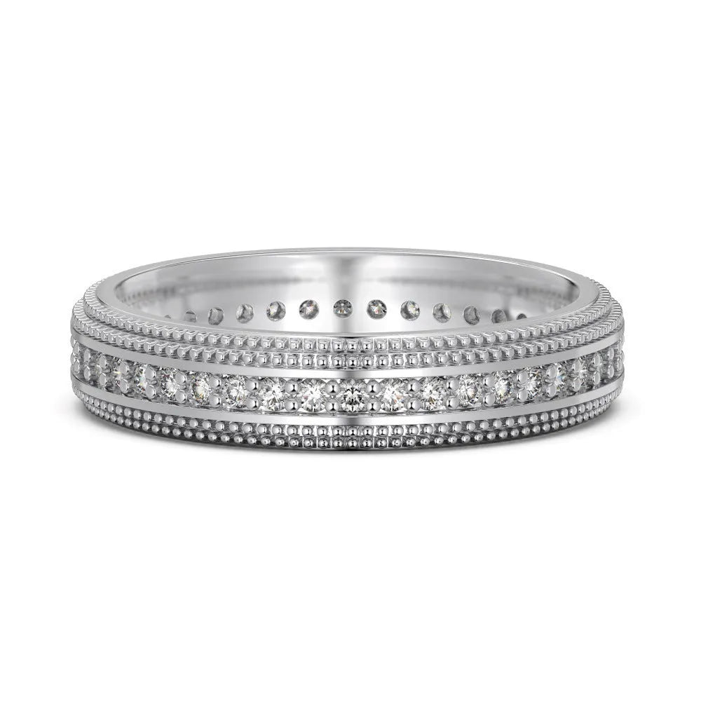 S925 sterling silver couple ring with geometric shape and platinum electroplated finish on neutral background