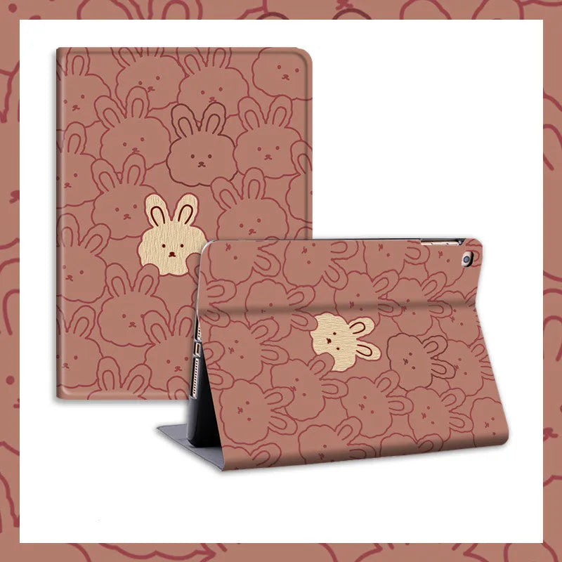 Cartoon cute rabbit silicone iPad case in book full screen style on white background