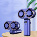 USB rechargeable handheld mini fan with digital display showing battery level