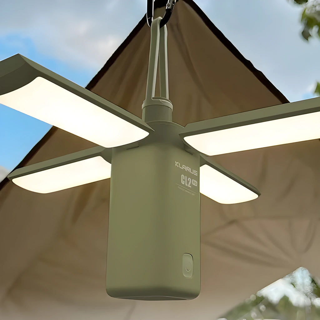 Outdoor rechargeable campsite LED lamp in white or green with USB charging cable