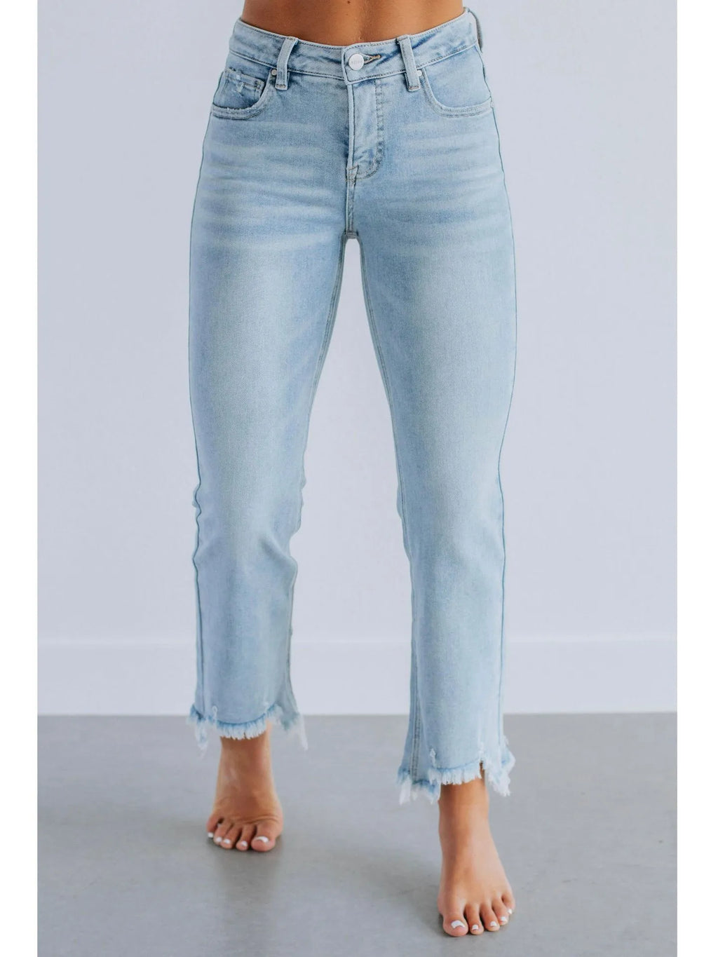 Women's solid colour denim trousers with hand-distressed detailing in dark blue