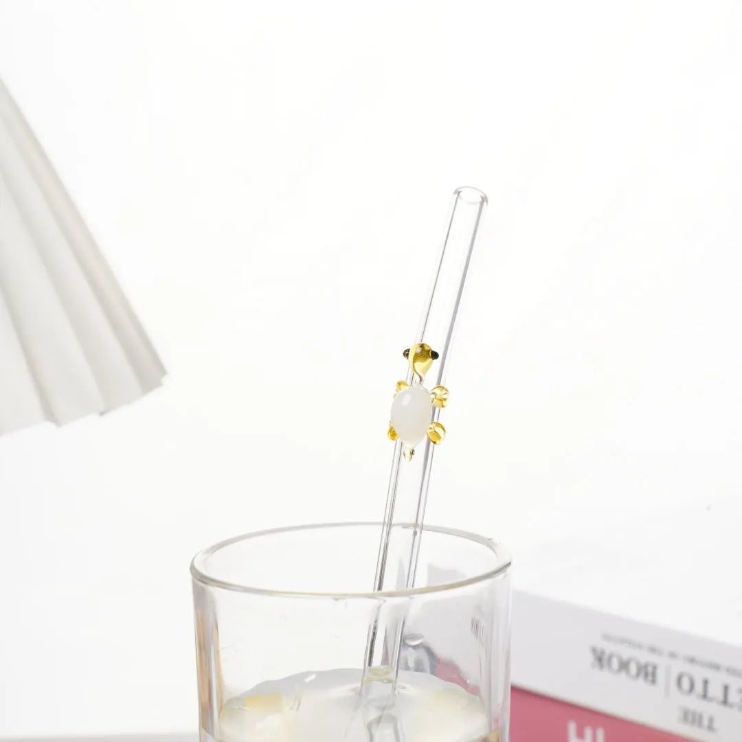 High borosilicate glass straw with elbow bend for children in multiple colours on white background