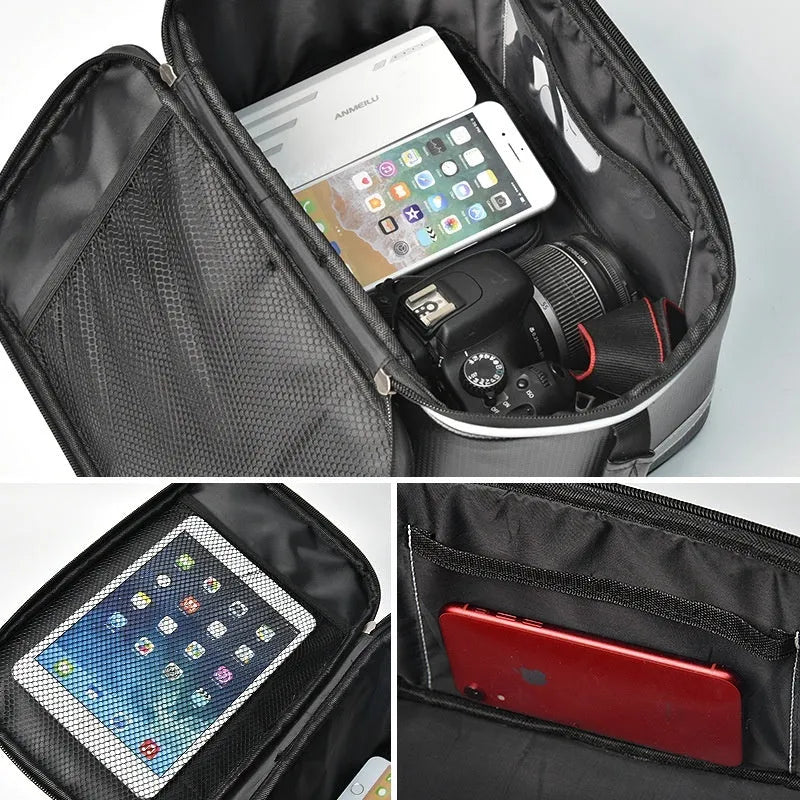 Black waterproof PU leather car bag for bicycle gear storage with 12L capacity
