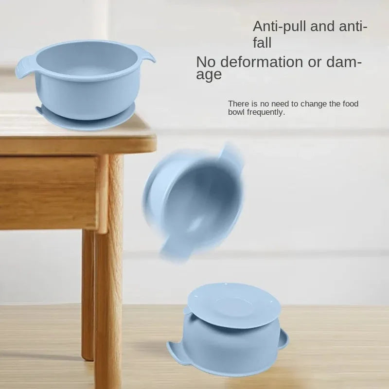 Silicone pet bowl with suction cup base in beige, blue, grey, green or pink colours