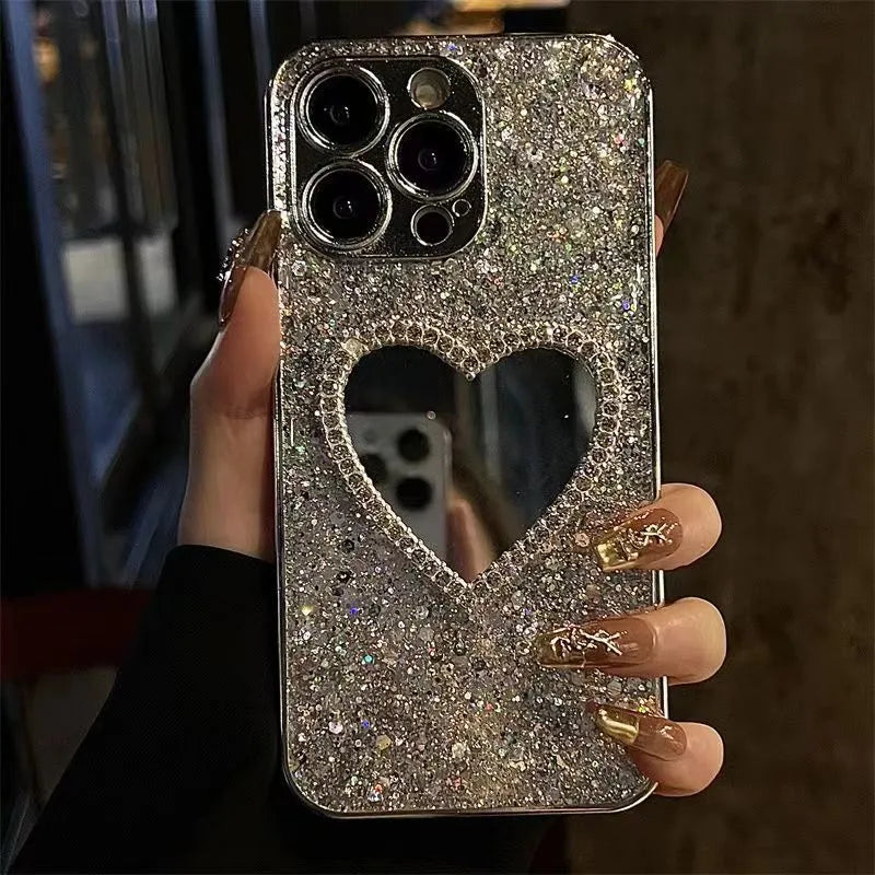 Acrylic phone case with electroplated glitter and mirror shell in sequined mirror finish for iPhone