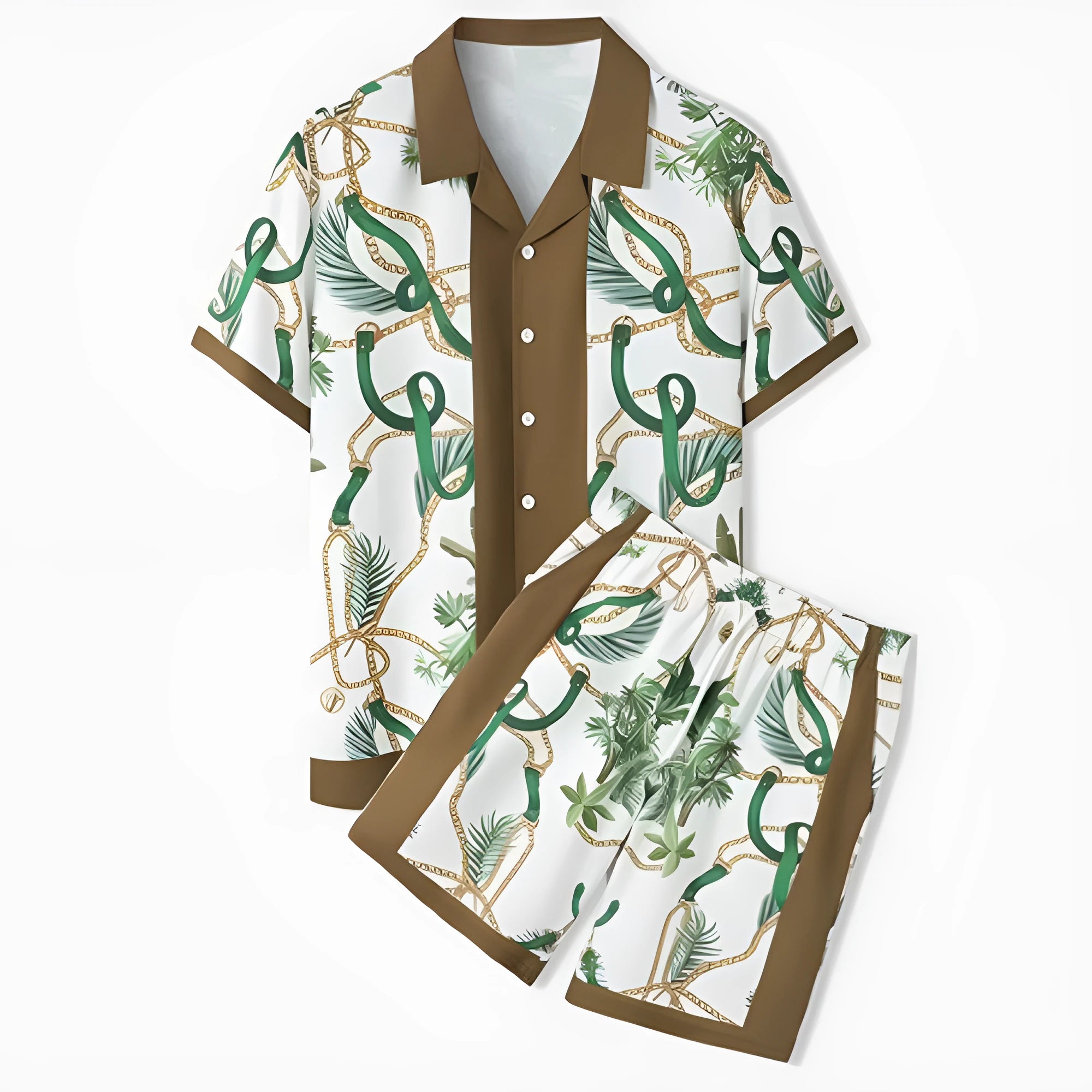 Men's plaid short sleeve beach outfit with matching trousers in European American style