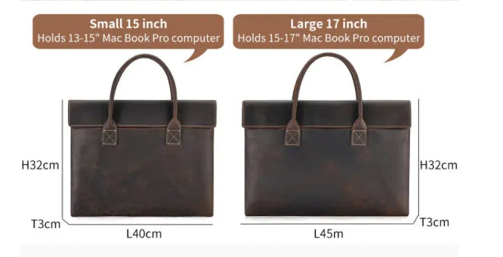 Crazy Horse leather men's handbag thin portable cowhide genuine leather coffee colour business travel