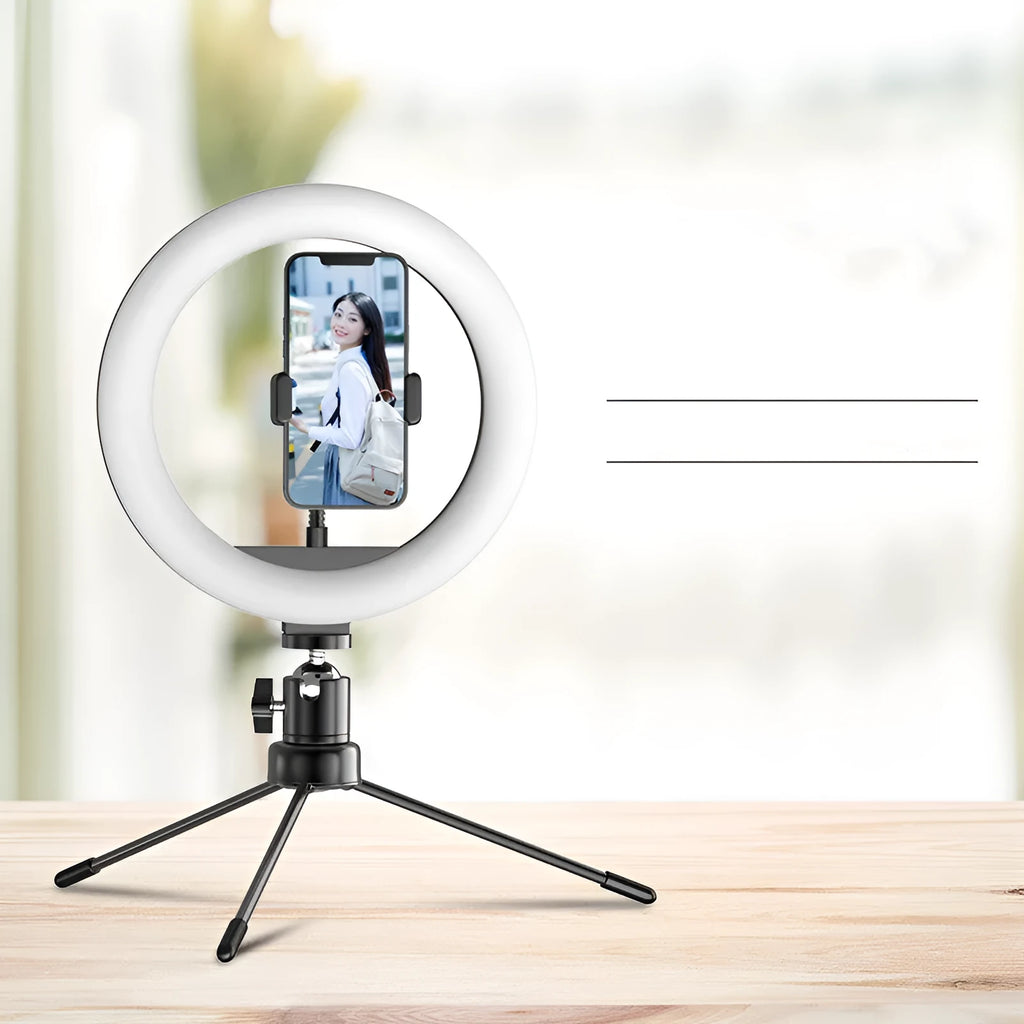 10 inch ring fill light with tripod stand and phone holder for desktop live broadcast